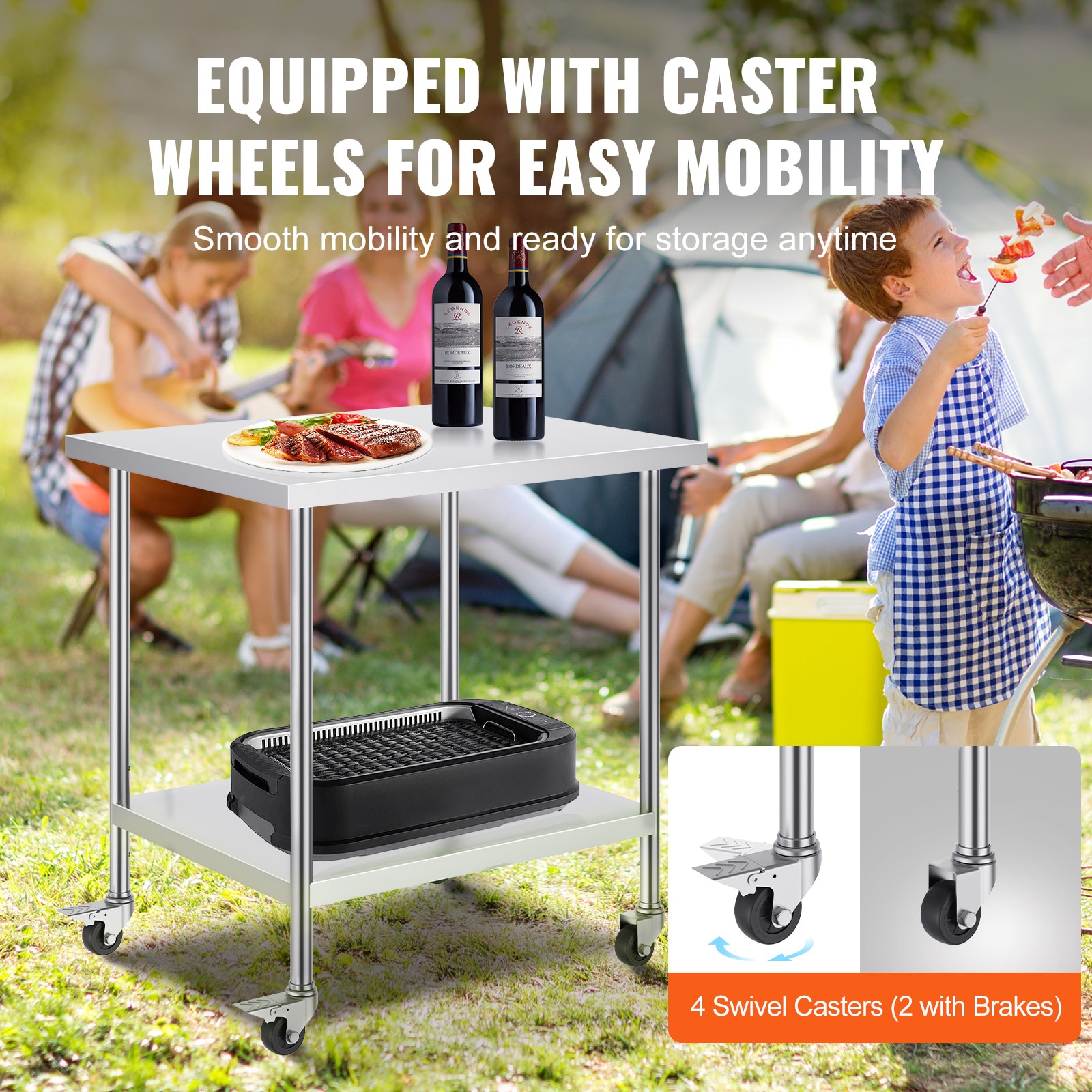 Stainless Steel Commercial Work Table With Wheels For Kitchen_voghion.com